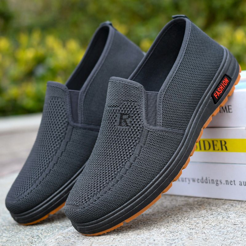 牛筋底春秋新款老北京布鞋男鞋新款飛織休閒牛筋底爸爸鞋中老年鞋