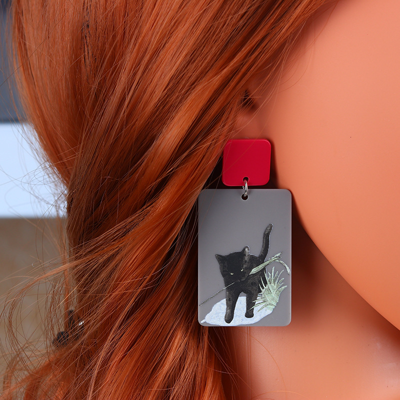 Cartoon Style Moon Cat Arylic Women's Drop Earrings 1 Pair display picture 1