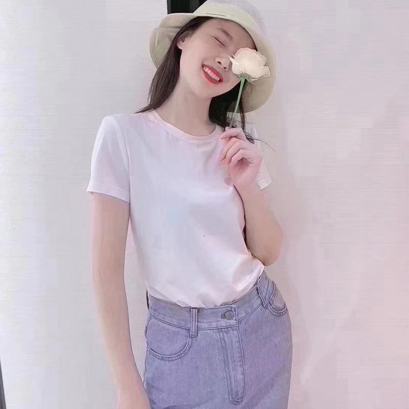 Áo thun nữ ngắn tay cổ chữ V cơ bản dễ phối tôn dáng kiểu mới mùa xuân hè — Trắng (Cổ tròn) chi tiết 9