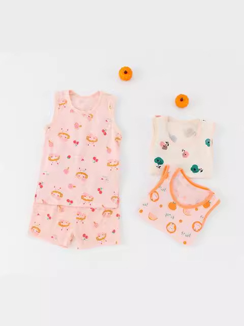 Children's Backless Outfit Set Pure Cotton Summer Summer Girls Boys Babies Wholesale New 2024 Sports Trendy Loose Kids' Clothing