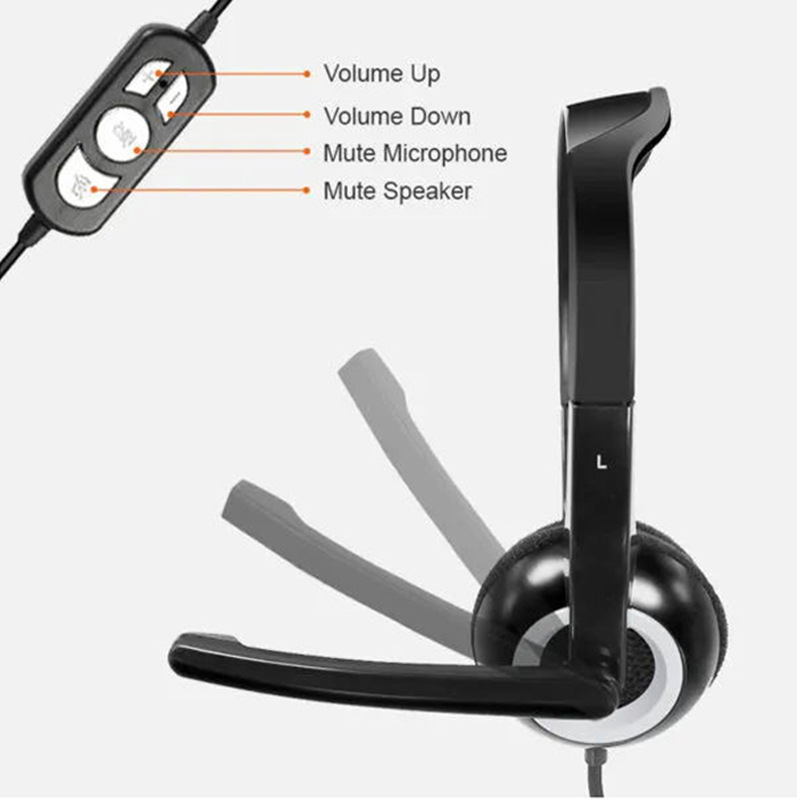 Wearing wired USB with remote control for learning, office, education, teaching, call center earphones_voghion.com