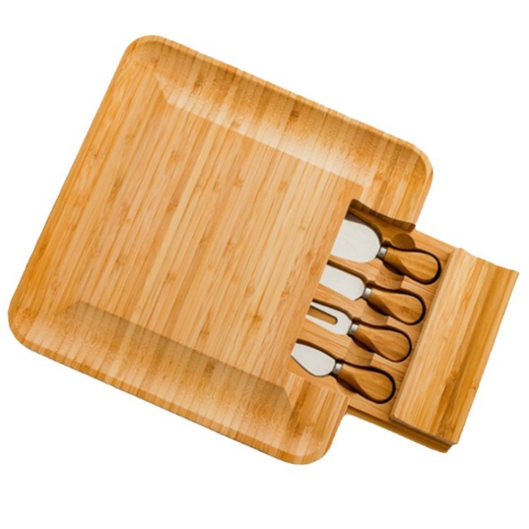 Tablero de queso de bambú traje cortador de queso tablero de corte de cajón cuadrado tablero de pizza entrega de una pieza