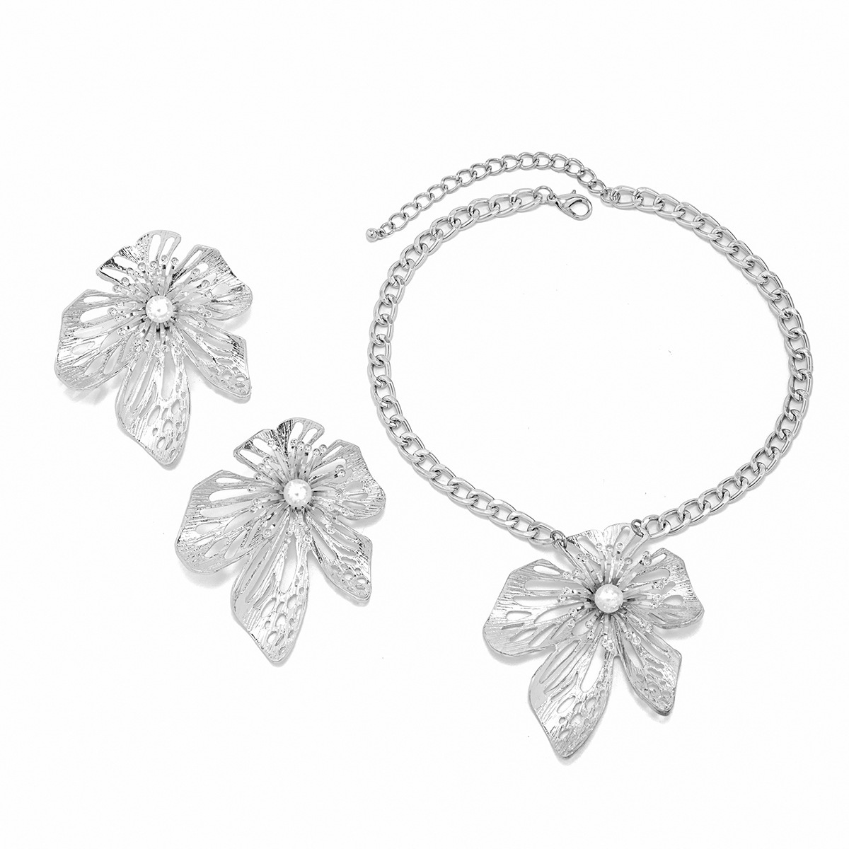 IG Style Exaggerated Flower Imitation Pearl Alloy Iron Plating Women's Earrings Necklace display picture 5