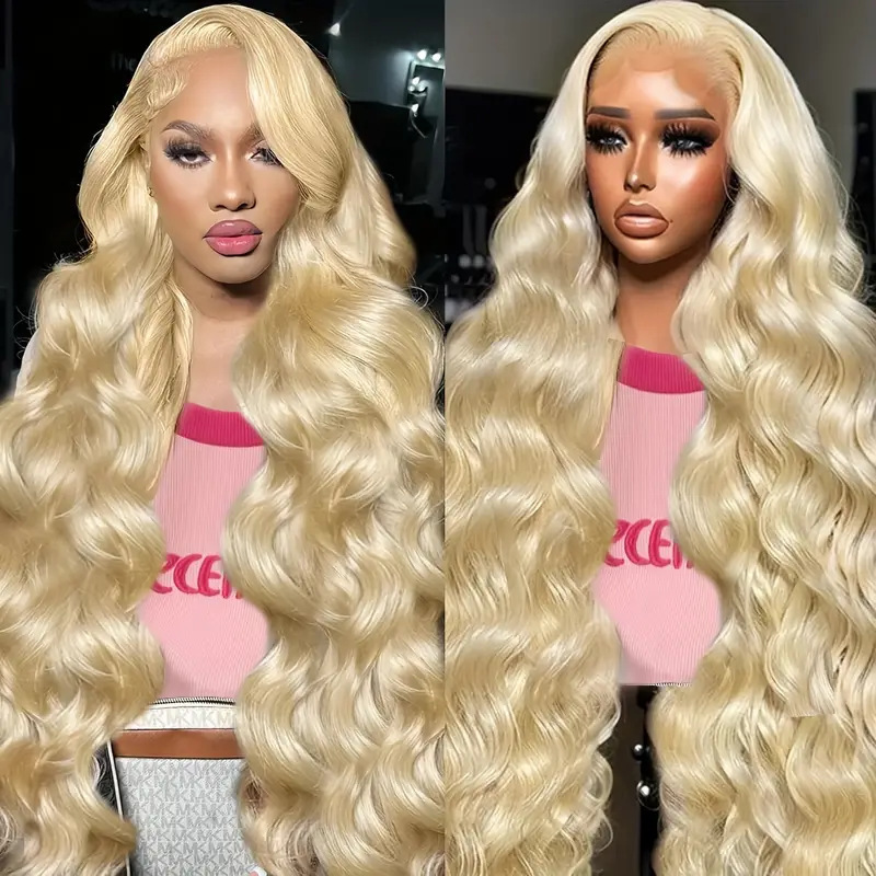 Cross-border European and American fashion white gold wig Africa hot-selling front lace large wave long curly hair wig full head cover Cross-border European and American fashion white gold wig Africa hot-selling front lace large wave long curly hair wig full head cover