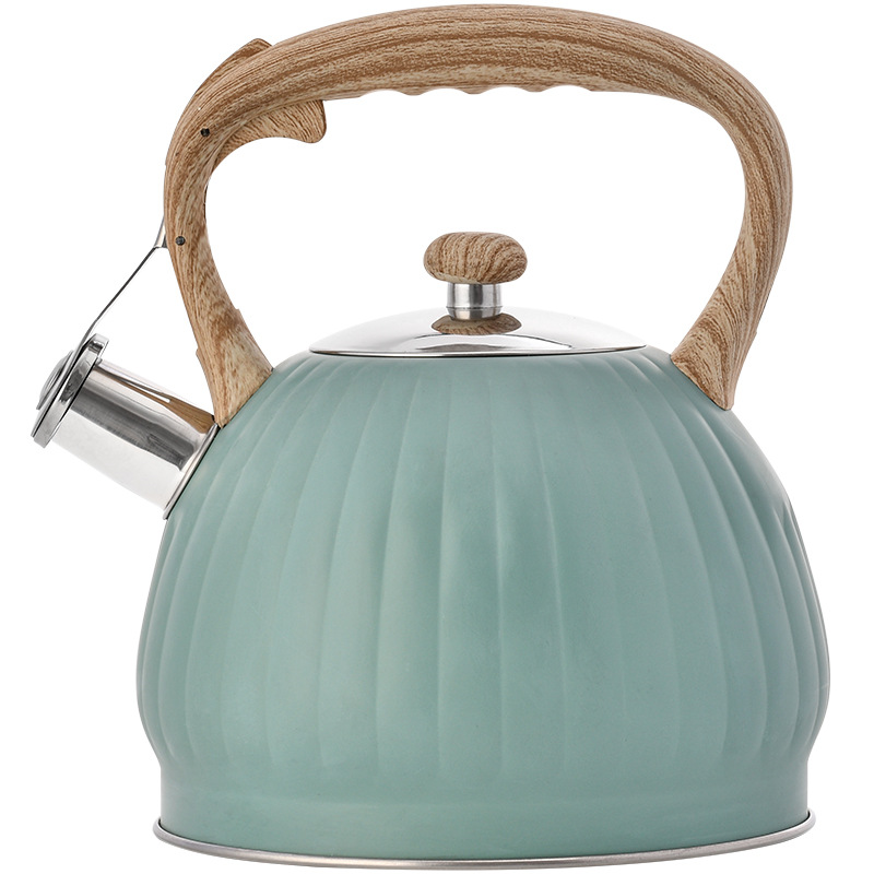 Amazon olla de calabaza pintura en aerosol silbato hervidor de agua de sonido transfronterizo mango de grano de madera cocina hotel de gran capacidad