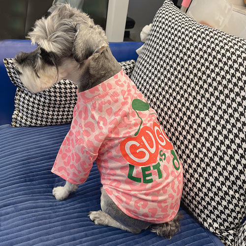 Pet cat and dog clothes summer small dog Schnauzer and Teddy clothes summer T-shirt cartoon pink leopard print thin model
