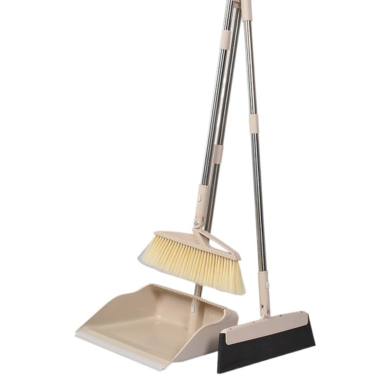 Set de escoba y recogedor con cerdas naturales y peine integrado, limpieza doméstica práctica al por mayor