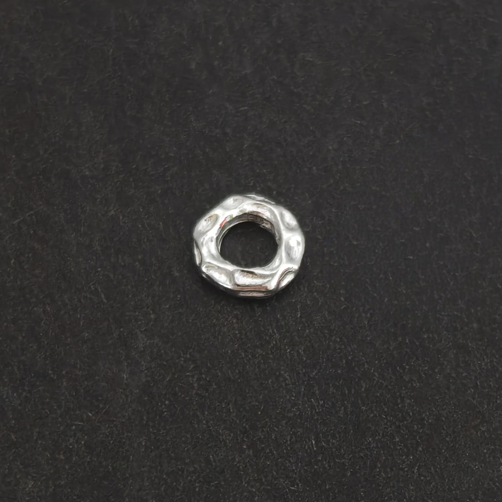 S999 Pure Silver Jewelry Accessories, Hammered Texture Round Rings, DIY Handmade Beaded Braided Bracelet Spacer Beads, Loose Beads