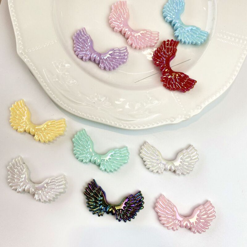 Acrylic Uv Electroplated Angel Wings Straight-Hole Loose Beads DIY Handmade Beaded Chain Bag Jewelry Accessories Materials
