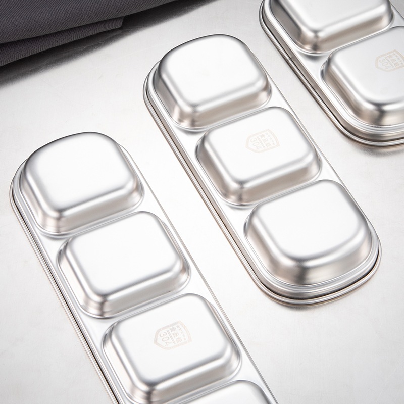 304 Stainless Steel Korean Style Flavor Plate Hot Pot Sauce Dish Gold Two-Grid Three-Grid Sauce Plate Korean BBQ Tableware