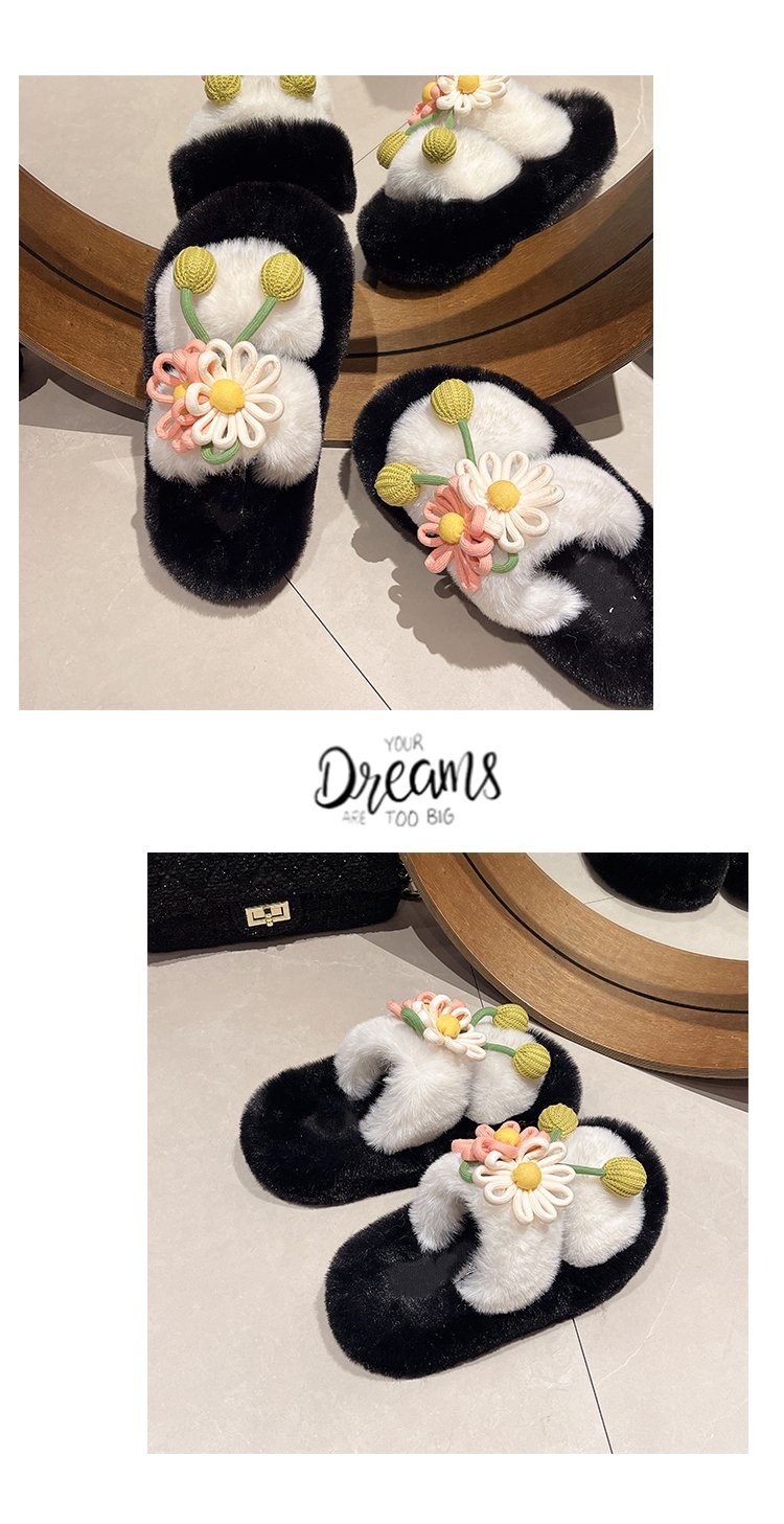 Fresh Flower Plüsch Damen, Bequem Casual, Leicht zu tragen, Hausschuhe fürs Büro, Baumwollpantoffeln mit dicker Sohle,_voghion.com