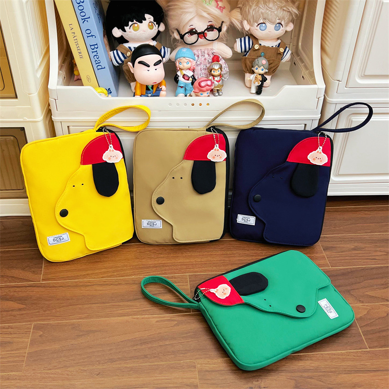 Three-Color Patch Curly-Haired Puppy iPad Case, Simple and Cute Cartoon Wrist Bag, Multifunctional Versatile Casual Protective Cover