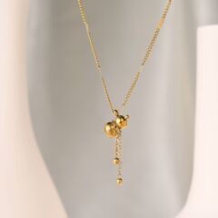 Wenjian の新しいひょうたんトランスファーネックレス、女性用、タッセル付きチタン鋼、色あせしない、18K ゴールド、ファッショナブルで多用途、ニッチなデザイン
