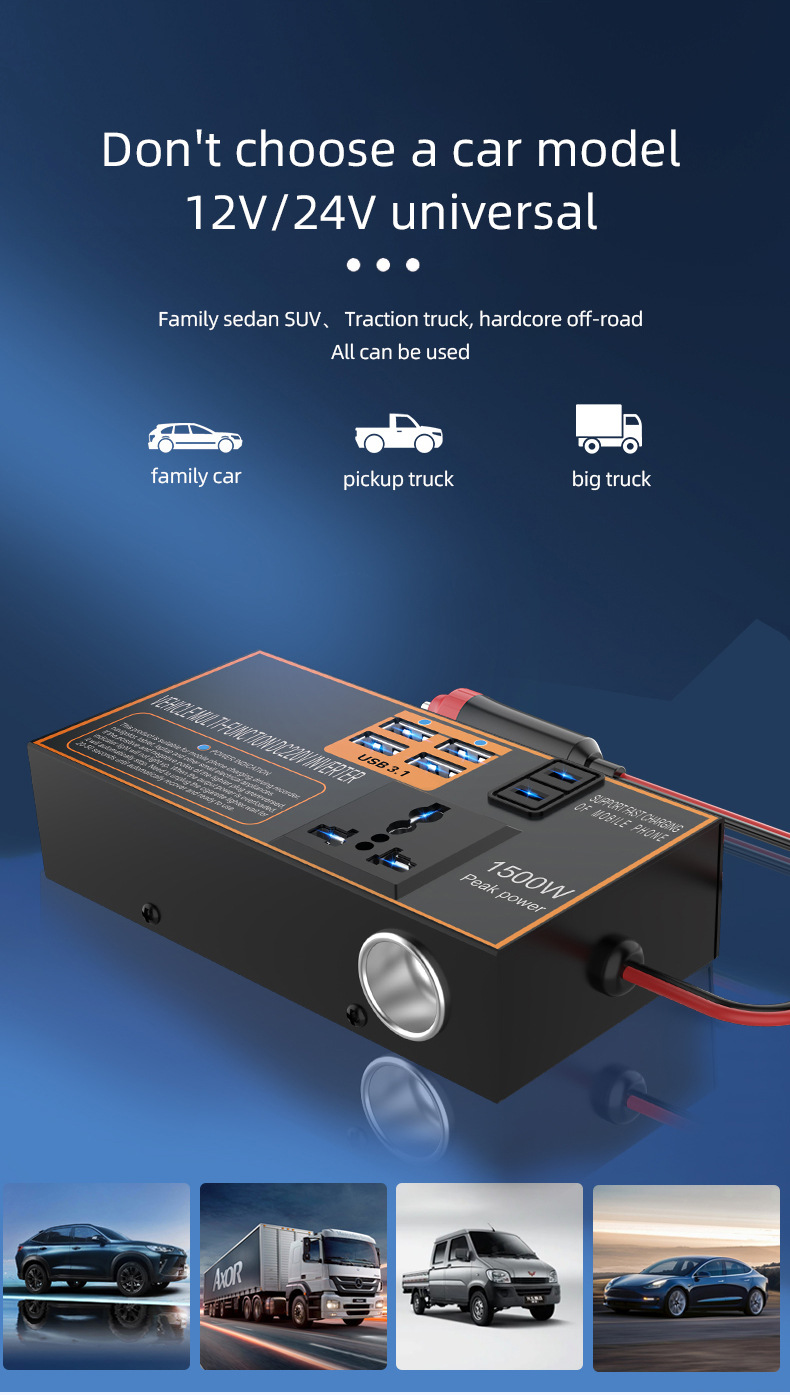 Car Inverter 12v24v to 220v High Power Universal Car Charger for Cars and Trucks