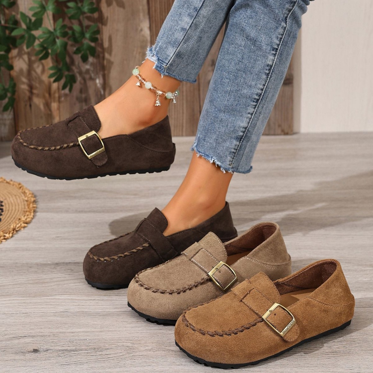 磨砂平底勃肯鞋女2025秋季新款百搭休闲鞋一脚蹬懒人潮鞋可踩脚穿