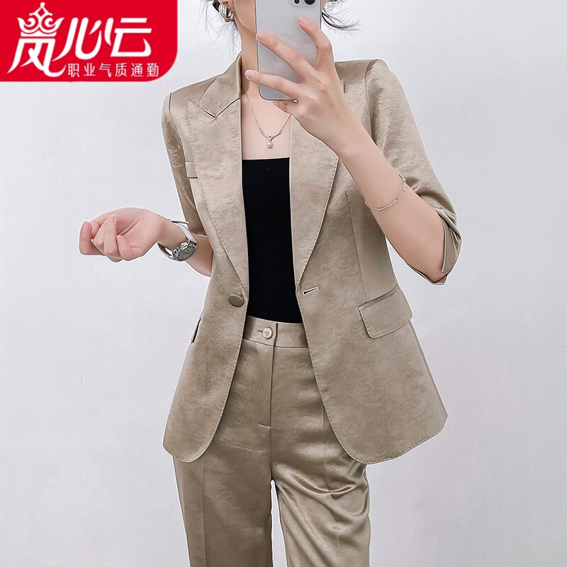 High-End Acetate Satin Blazer for Women 2025 New Spring and Autumn Slim Fit One-Button Professional Two-Piece Suit High-End Acetate Satin Blazer for Women 2025 New Spring and Autumn Slim Fit One-Button Professional Two-Piece Suit