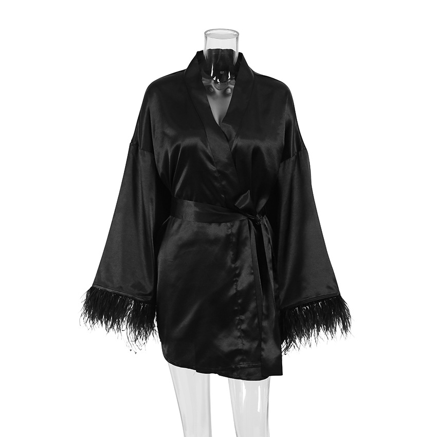 Long Sleeved Thin Feathered Lounge Robe