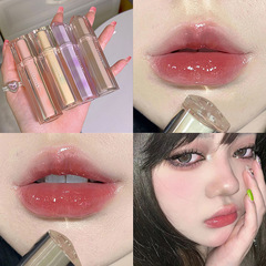 Cappuvini Iced Tea Mirror Lip Lacquer, Glitter Lip Balm, Glass Jelly Lip Triangle Transparent Tube, Domestic Lip Color