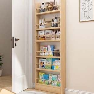 Door Bookshelf Storage Rack Solid Wood Storage Cabinet Children's Wall Hanging Multi-layer Wall Integrated Wall Gap Narrow Cabinet