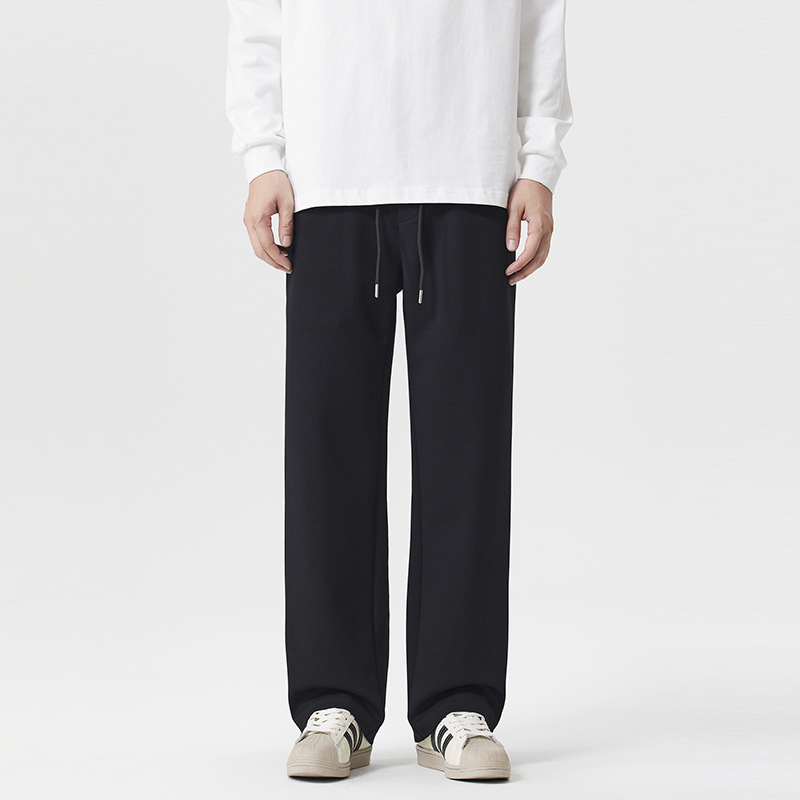 Otoño nuevo negro cómodo rectas sensación simple pantalones grises convencionales otros pantalones de fibra de polietileno en stock