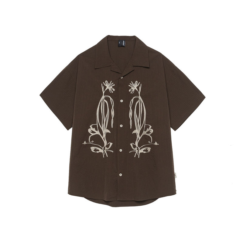 Vacation Casual Summer Short-Sleeved Shirt, Relaxed Cuban Collar Half-Sleeved Shirt, Summer Embroidered Draped Brown Inch Shirt Vacation Casual Summer Short-Sleeved Shirt, Relaxed Cuban Collar Half-Sleeved Shirt, Summer Embroidered Draped Brown Inch Shirt