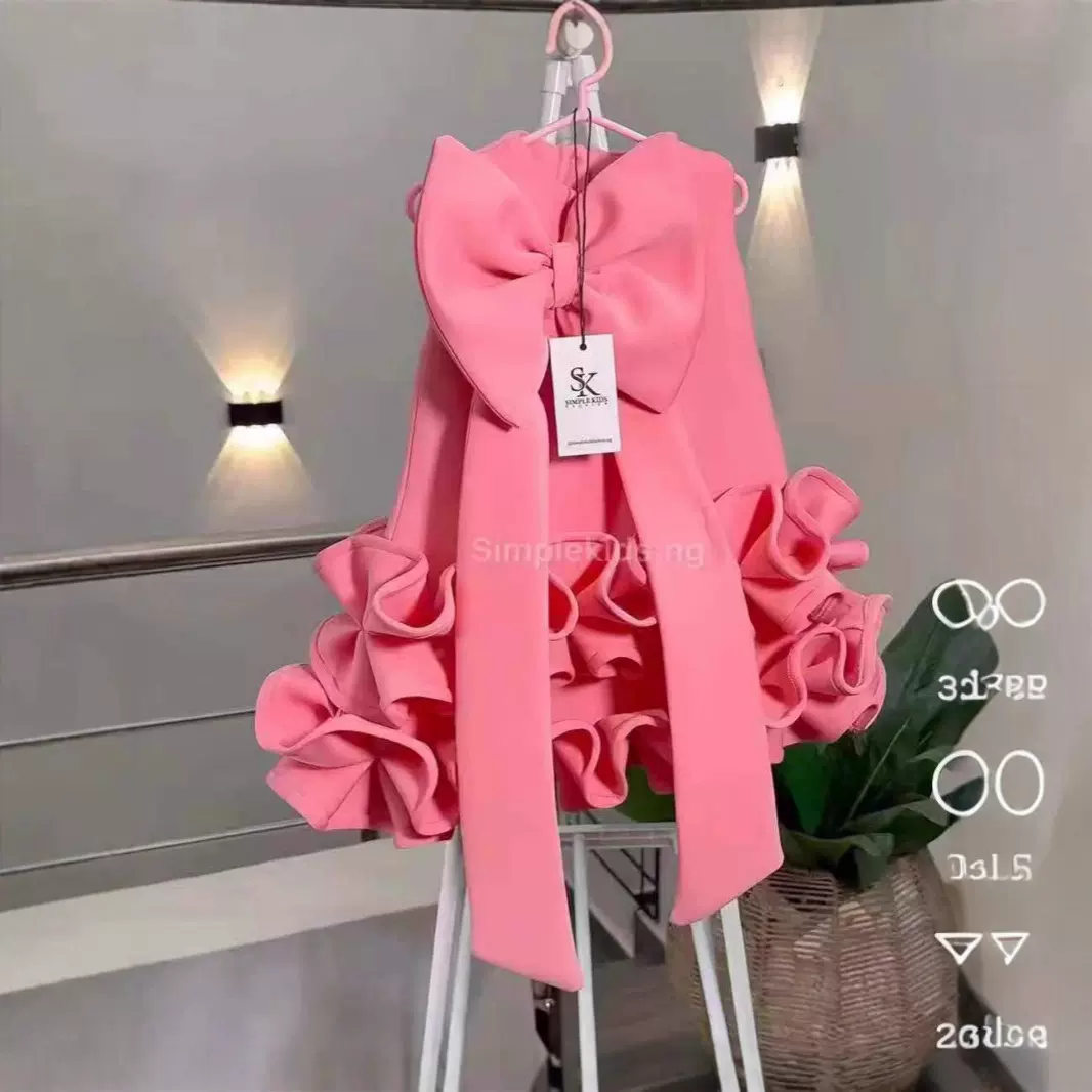 ins女童外贸礼服连衣裙立体宴会生日表演优雅重工礼服蝴蝶结