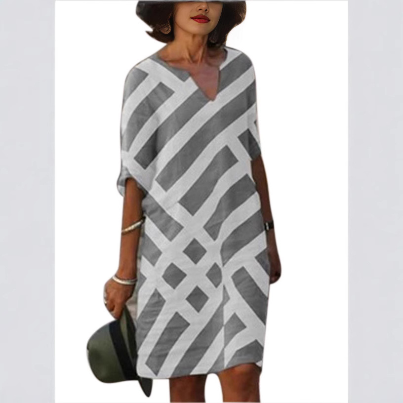 2025 new European and American wish AliExpress ebay Amazon women's seven-point sleeve retro style long dress