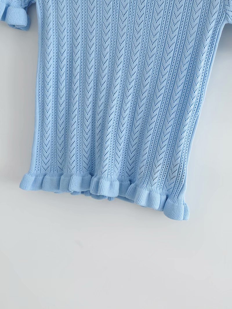 Frill collared short sleeve knit shirt NSAM47591