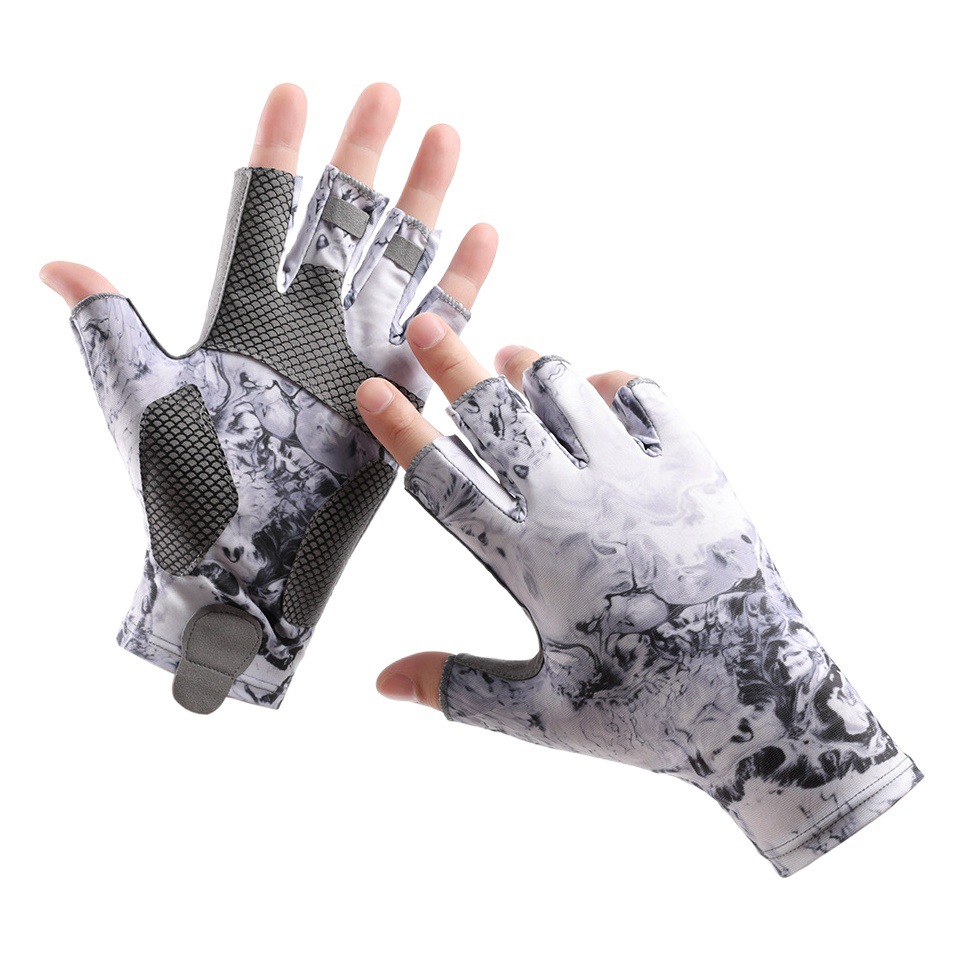 Guantes de pesca de verano de los hombres de conducción delgada transpirable de seda de hielo Luya pesca al aire libre medio dedo guantes de protección solar