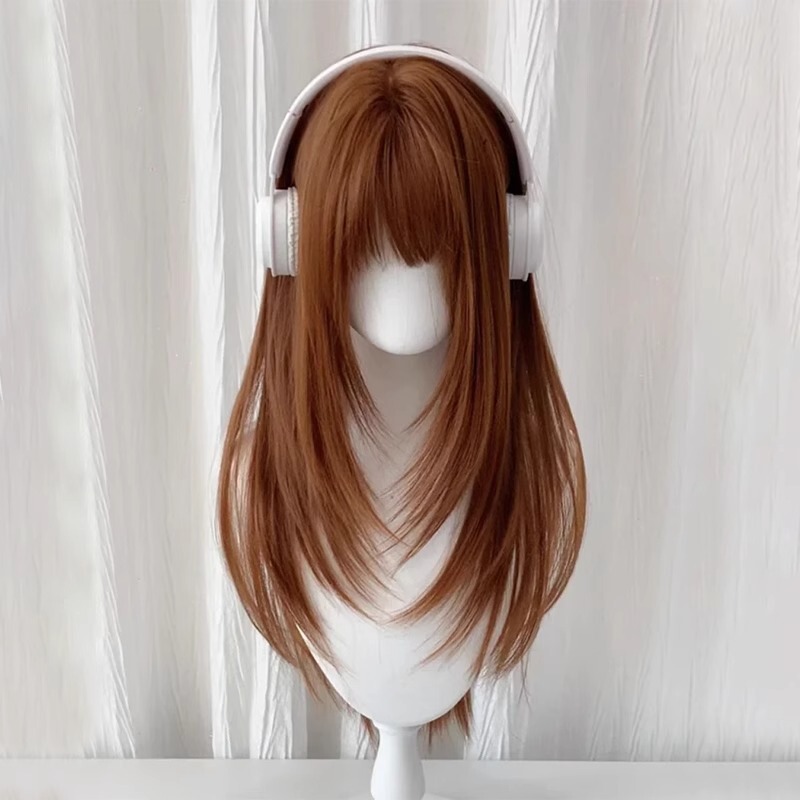 [American Sweet Bean] Wig Women's Long Hair Repair Age-reducing Orange Brown High-level Long Straight Supernatural Full Head Cover