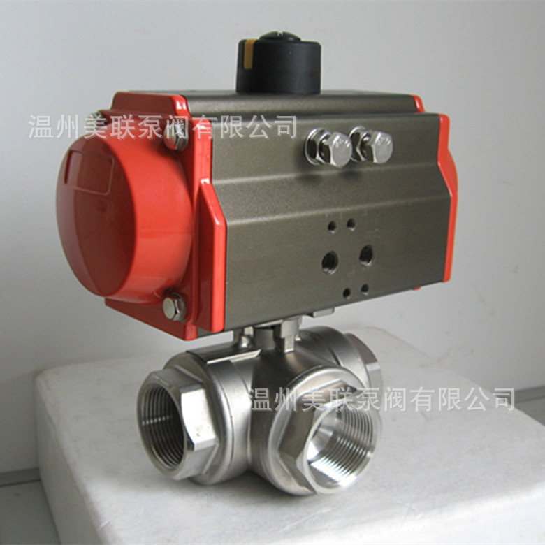 Q614F气动三通球阀气动L型/T型三通螺纹球阀/三通气动球阀