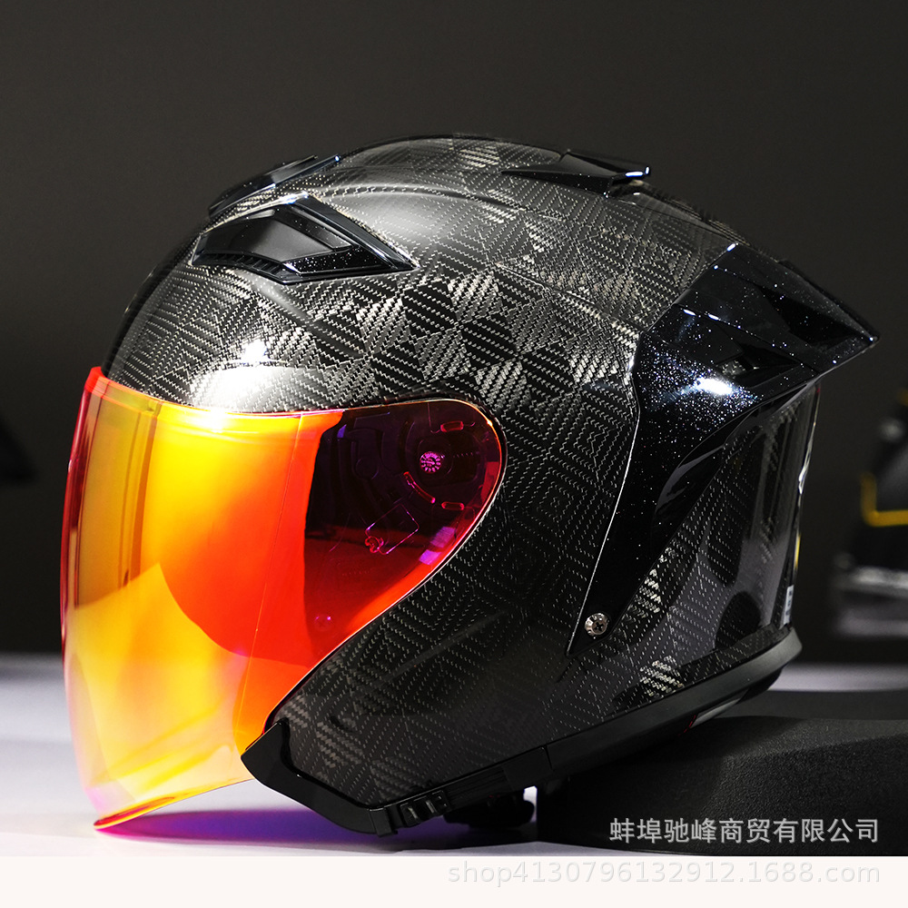 Motosiklet kaskı (dəbilqə) | Motuoche Carbon Fiber - 12k-gloss-black-transparent-pink-lens-m