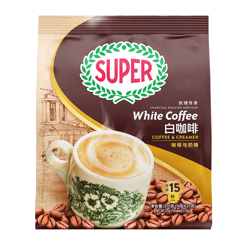 马来西亚进口super超级牌炭烧二合一奶精无蔗糖速溶白咖啡