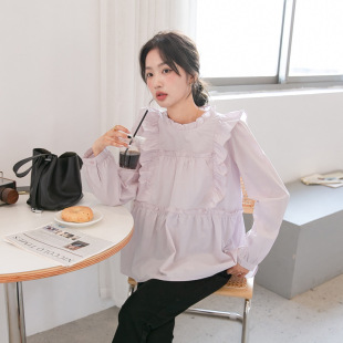 Autumn new maternity clothes ins Korean style maternity shirt doll shirt Princess small shirt cotton loose short western style
