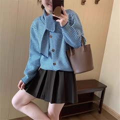 韩系设计感围巾条纹开衫女2025秋季新款百搭减龄针织衫上衣毛衣女