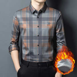 2025冬季新款加绒条纹长袖衬衫中青年时尚百搭衬衣合适款式 代发