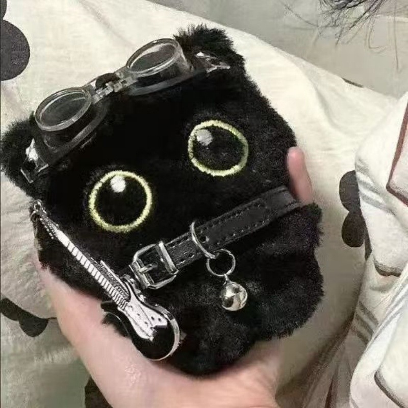 Big Eyes Black Cat Colgante Punk Little Black Cat peluche Keychain Bolsa Colgante Rock Gato Regalos de vacaciones
