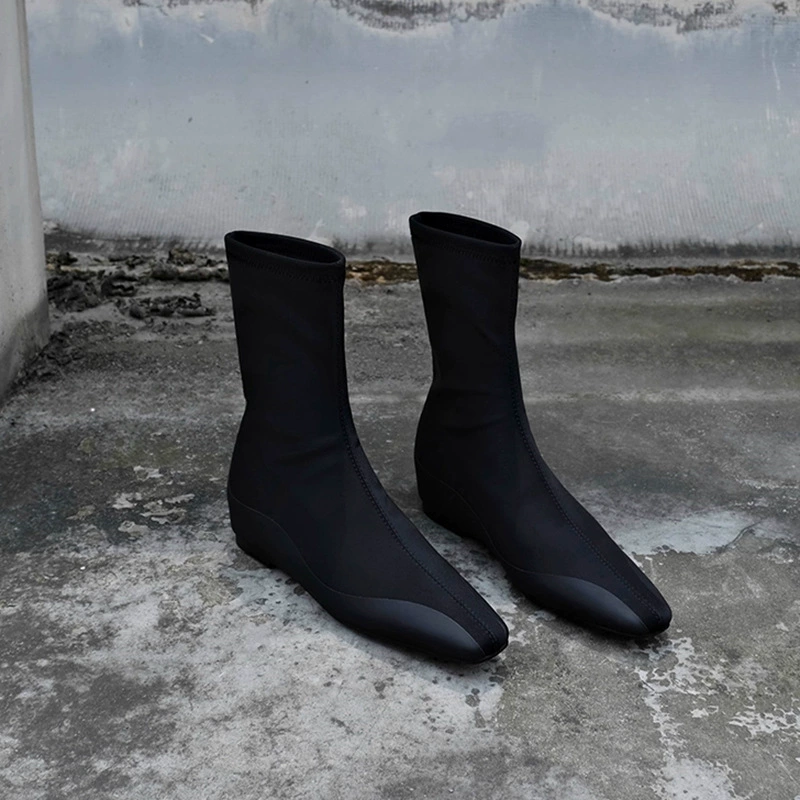 Минималистичный и высокий, голые эластичные сапоги женские 2024 красивые носки сапоги высокие, тонкие, плоские, удобные короткие сапоги