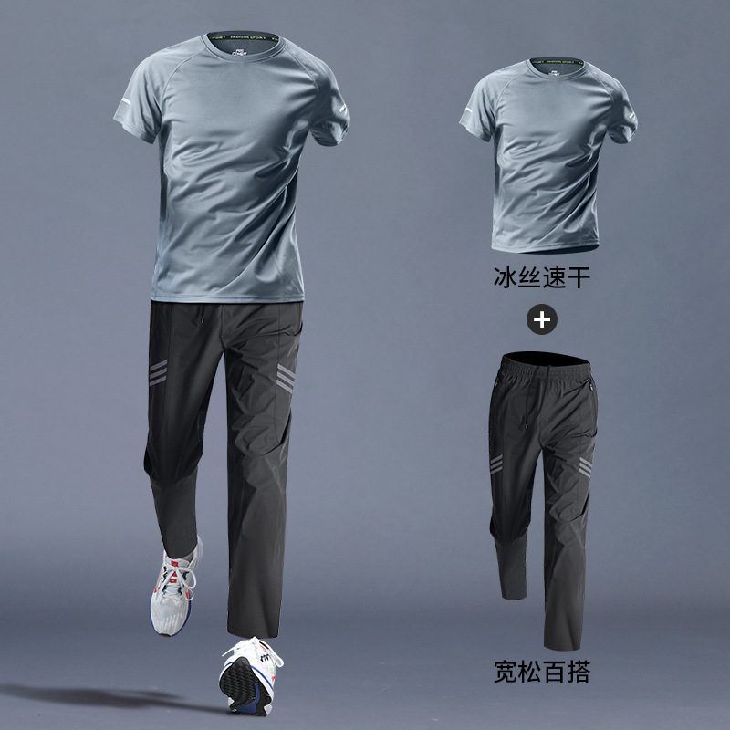 Ropa de ejercicios para hombres, ropa deportiva de hielo, ropa seca, camiseta de mangas cortas, pantalones largos, entrenamiento de fútbol de verano
