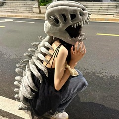 鹿晗同款恐龙骨架头套搞怪装扮毛绒玩具cosplay恐龙园外骨骼帽子