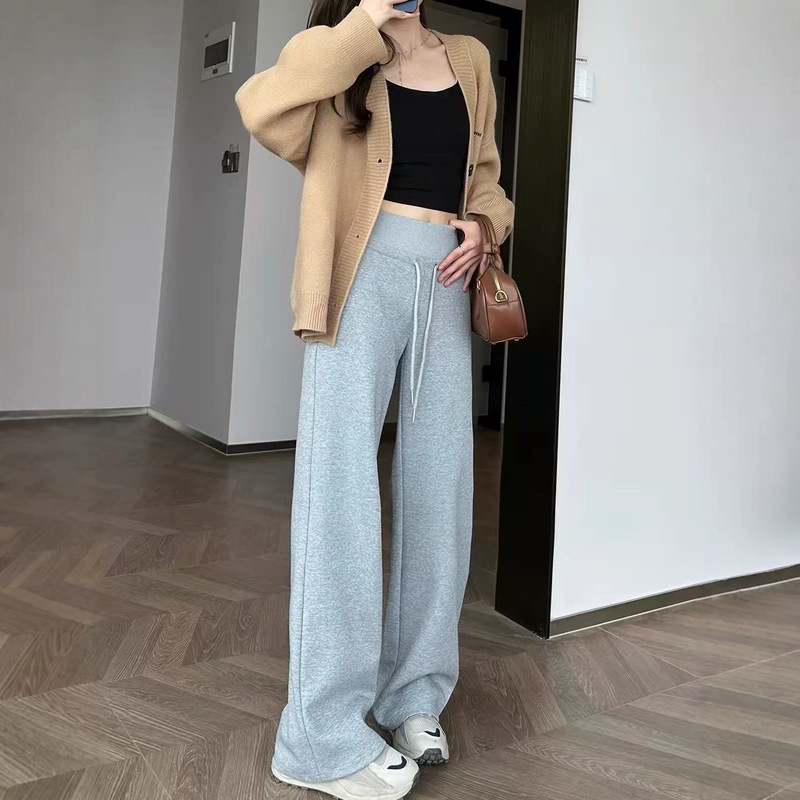 Women's black sports pants 2026 spring straight-leg casual long pants high-waisted slimming loose wide-leg sweatpants Women's black sports pants 2026 spring straight-leg casual long pants high-waisted slimming loose wide-leg sweatpants