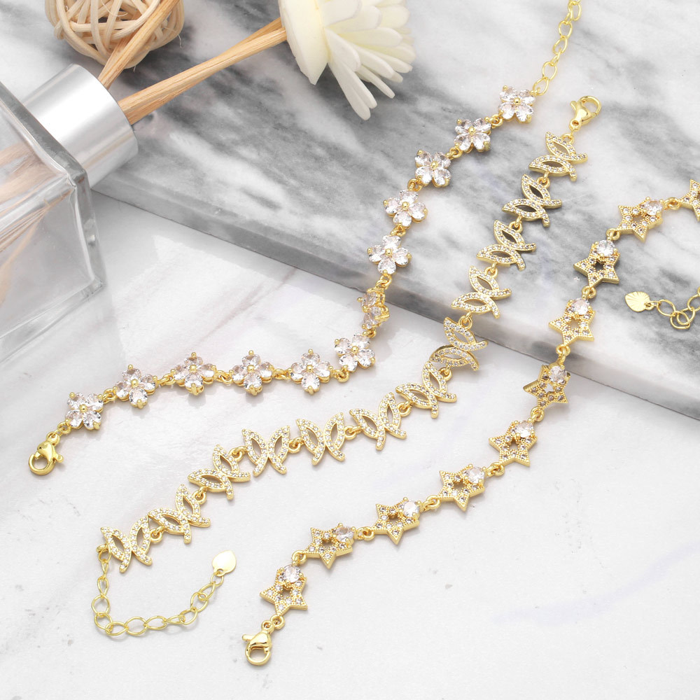 Fashion Simple Zircon Flower Butterfly Geometric Copper Bracelet