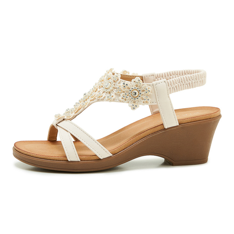 Sandal đế xuồng đính đá hoa nữ gót cao 9 cm — màu đen, trắng, quả mơ chi tiết 28