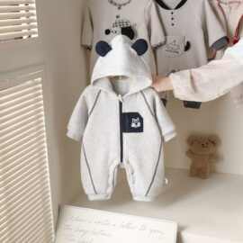 秋季新款儿童萌趣连帽爬爬服新生儿可爱连身衣婴幼童休闲连体哈衣