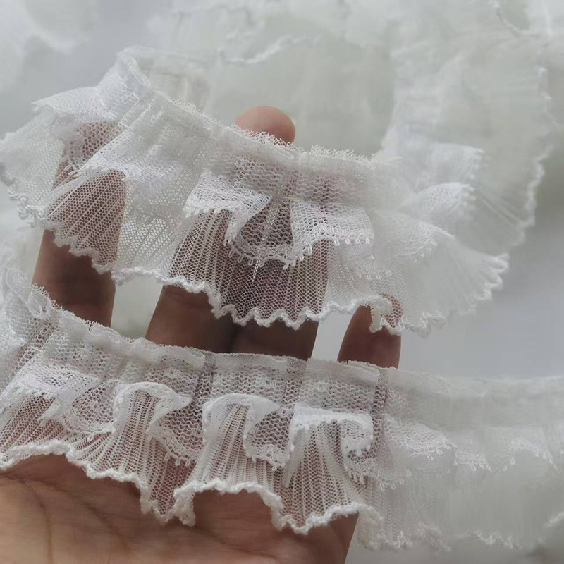 迷你双层网纱蕾丝狗牙边皱褶花边DIY手工娃衣装饰服装花边辅料4cm|undefined