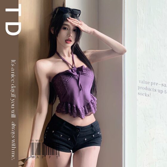 Bow Lace Hanging Neck Tube Top Two-Wearing Camisole Women's Pure One-Word Shoulder Belt Chest Pad Outer Wearing Chest Wrapping Beautiful Back