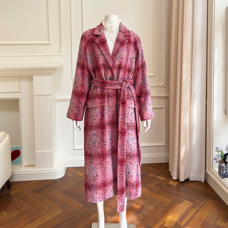 Elegant Lapel Collar, Slimming Long-Sleeved Retro Contrast Plaid Tweed Jacket 91362