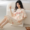 Cotton summer pijama, sleeves, set for leisure, comfortable trousers, with short sleeve, simple and elegant design, loose fit