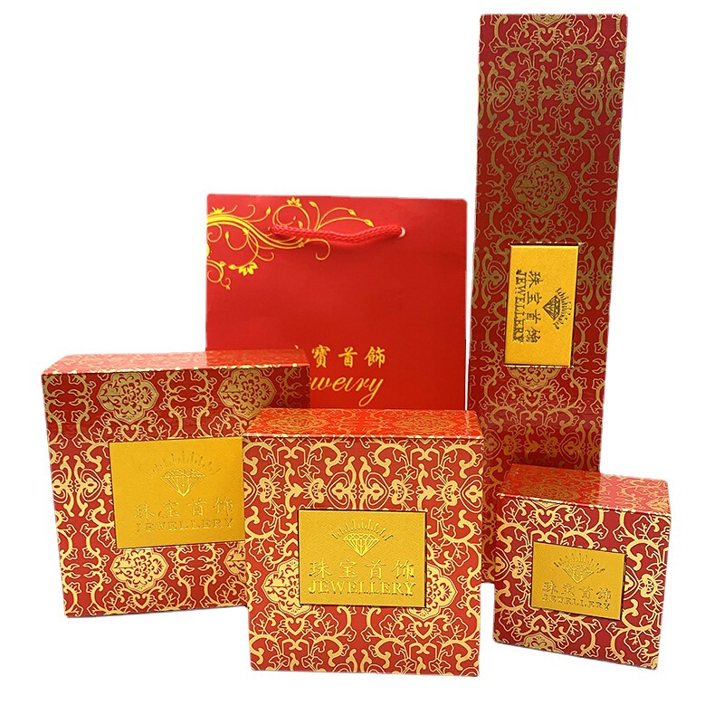 Golden Flower Window Back Jewelry Packaging Box Printing Ring Bracelet Carton Jewelry Storage Box Gold Gift Box Wholesale