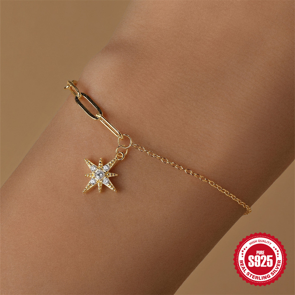 Moda europea y americana transfronteriza s925 cadena de clip de plata esterlina ocho estrellas colgante de diamantes pulsera de personalidad de todo fósforo
